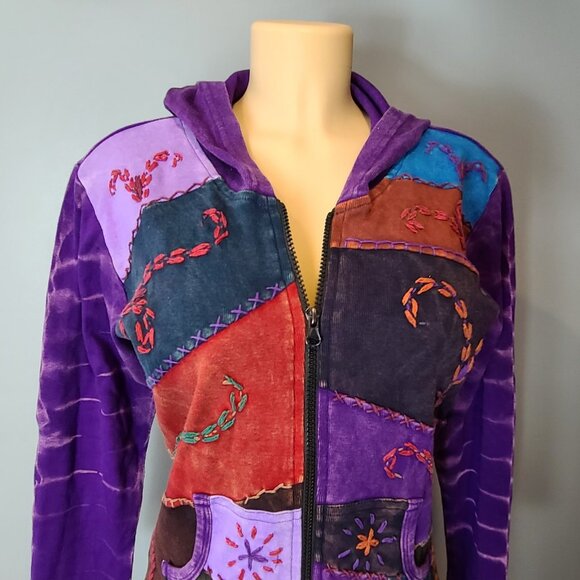 Y2K Patchwork Embroidered Daydream Jacket Hoodie Greater Good New Size Small - Picture 11 of 13